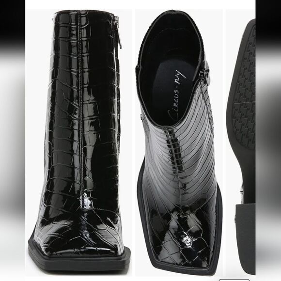 New Circus NY Layla Bootie (Women) black boots square toe zipper croc print 7.5 - Picture 4 of 8